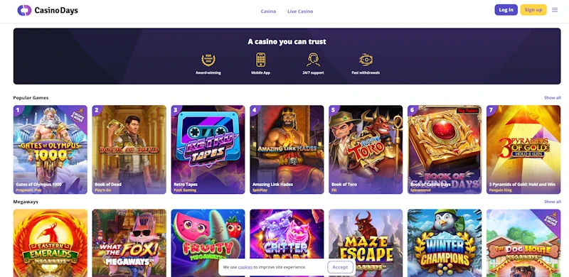 Casino Days – 100% bonus 500€ + 100 ilmaiskierrosta