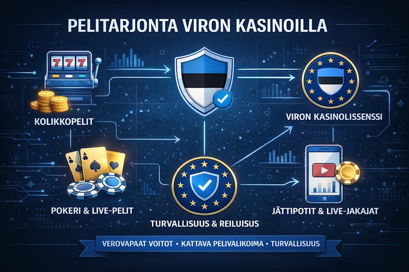 Pelitarjonta Viron kasinoilla: kolikkopelit, live-kasino ja vedonlyönti