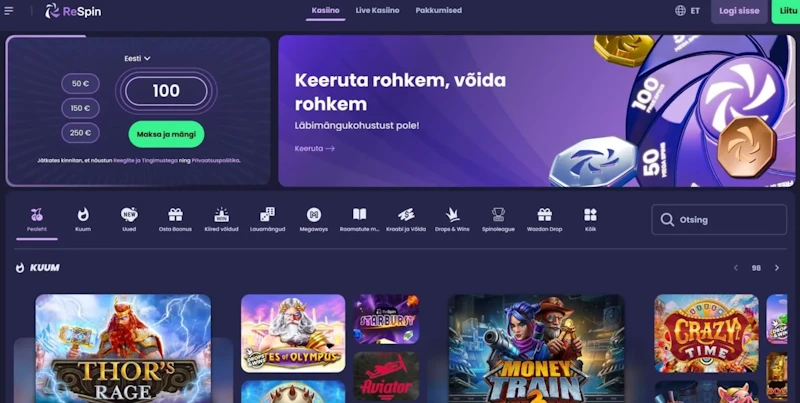 Respin Casino – 300€ käteisbonus ilman kierrätystä